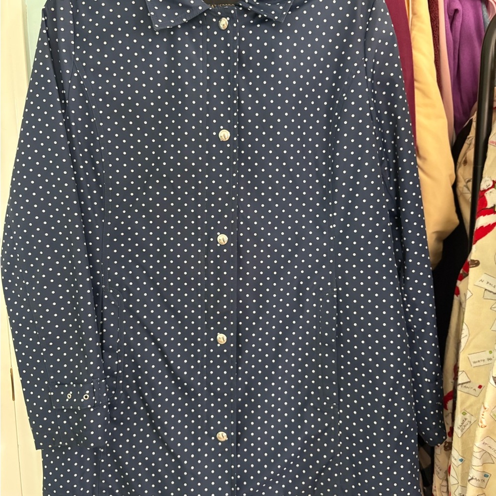 Weatherproof Navy and White Polka Dot Jacket large